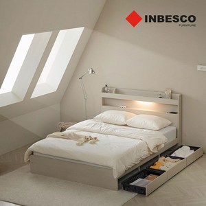 100% 국내생산 알파인LED 3서랍 수납침대 + 매트리스 세트 SS Q 본넬 독립, 라이트오크