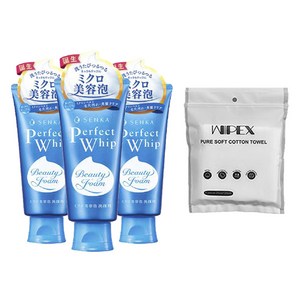 센카 퍼펙트 휩 페이셜 워시 120g 3개 + wipex 퓨어 소프트 코튼 타월 6개입