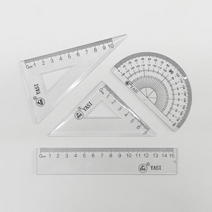투명 삼각자 각도기 15cm자 4종 Set 하드케이스, 1세트, Clear