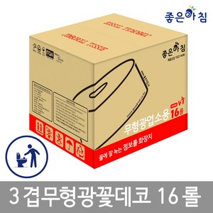 I좋은아침I 3겹 무형광 꽃데코 점보롤 화장지 휴지 16롤_140M, 16개, 1롤