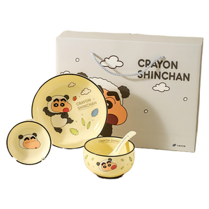 가와시마야 짱구 세라믹 한식기 5종 세트, 블랙 + 옐로, 접시 + 공기 + ..., 1세트