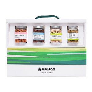 Gift box 페페로니 진짜 시리즈 4개 SET 연어+소고기+닭고기+그래 미역, 초록빛 들판