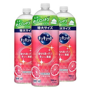 큐큣토 주방세제 핑크 그레이프프루트향 리필용, 700ml, 3개