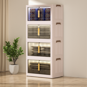 Paradoma 수납장 무설치 접이식 다용도 수납장 양문 이동식 플라스틱 수납장 리빙박스 폴딩 정리함 폴딩박스