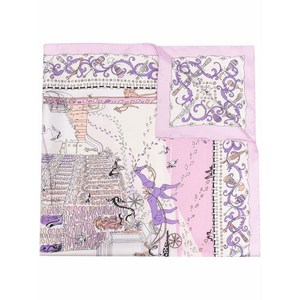 페라가모 팔라초 그래픽 프린트 실크 스카프