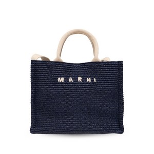 마르니 로고 자수 라피아 토트 백
