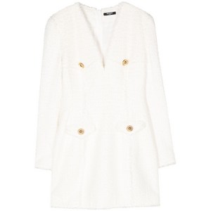 발망 버튼 장식 트위드 미니 드레스, 화이트계열, France 40(KR 66)