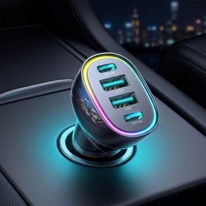 BuddhiGear 4포트 PD고속충전 차량용충전기 100W 7색 라이트 링 자동차 시가잭 충전기