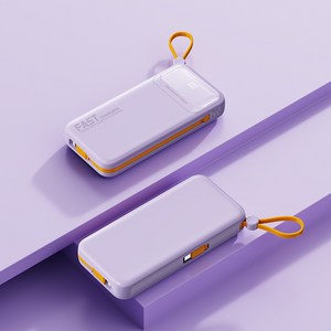 보조배터리 고속 충전 대용량 27000mAh 신고 없이 바로 기내 반입 가능 Lightning Type-C 충전 케이블 내장 야외 캠핑이 더 안심, 자주색