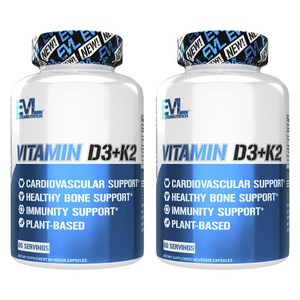 EVLUTIONNUTRITION 비타민 D3 + K2 베지 캡슐, 60정, 2개