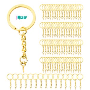 LYRHIX 인형 키링 85개 키링 키링 고리 열쇠고리 키링 키링 부자재 키링고리 나사 키링 diy key chain 열쇠고리 부자재 크리스마스 선물, 메탈, 1세트, 금색(85개)