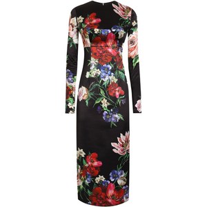 돌체앤가바나 플로럴 프린트 미디 드레스, 블랙계열+레드계열, Italy 38(KR 33)