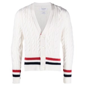 톰 브라운 RWB V넥 케이블 니트 가디건, 화이트계열, Numeric 3(KR 105)