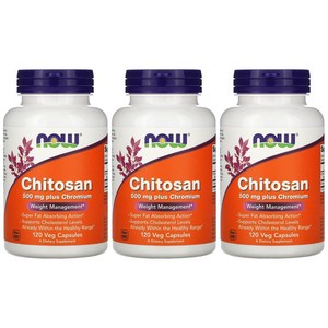 [2+1] NOW Foods 나우푸드 키토산 500mg 120정 플러스 크롬 크로뮴 글리시네이트 리포산 Chitosan Chromium 베지캡슐 3통, 3개