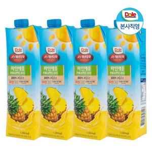 Dole 돌 100% 과즙주스 1000ml 4개 파인애플 주스, 1L