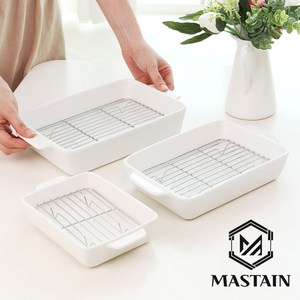 MASTAIN 내열 세라믹 오븐 밧드 에어프라이어 그라탕 용기 그릇 오븐용 트레이, L 밧드+L 망, Large, 1세트