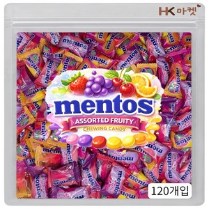 에이치케이마켓 농심 멘토스 어쏘티드 후르티 츄잉캔디 120개입 (딸기 포도 체리 레몬 오렌지), 360g, 1개