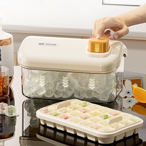 QICHU 원터치 얼음 트레이 28구/56구 아이스트레이 각얼음 얼음보관통 1단/2단얼음틀 + 집게 세트, 흰색, 1단 - 28구, 5세트