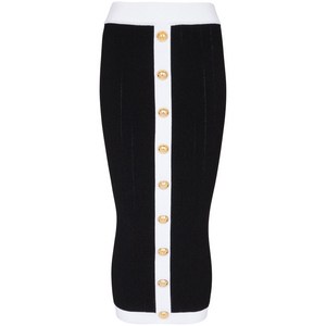 발망 니트 버튼 미디 스커트, 블랙계열, France 38(KR 66)