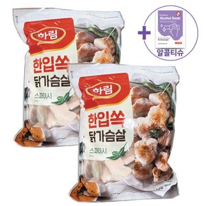 코스트코 하림 한입쏙 스파이시 닭가슴살 1200G X 2 [아이스박스] + 더메이런알콜티슈, 2개, 1.2kg