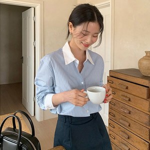 제이로그 스트라이프 배색 셔츠 남방 블라우스 렌이프NB