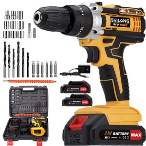 SHILONG 21V 가정용 다용도 전동드릴 35N 빅토크해머드릴무선 가정용전동드라이버 임팩트드릴 해머전동드릴 배터리 2개 2000mah세트 풀세트