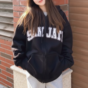 쁘띠엘라 오버핏 레터링 후드 집업 맨투맨 간절기