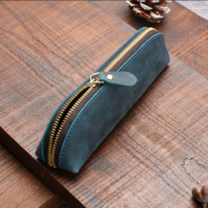 끼더플러스 소가죽 필통 천연 가죽 고급 파우치, 1개, 네이비 블루