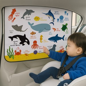 카플렉스 차량용 햇빛가리개 레일형 암막 차량커튼, 바다 동물 친구들, 67*50cm, 1개