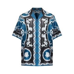 베르사체 버튼 클로저 패턴 셔츠, 블루계열+블랙계열, Italy 52(KR 41)