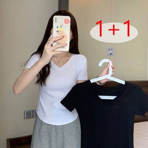 여성 여름 캐주얼 브이넥 반팔 티 2종세트 Women's T-shirt