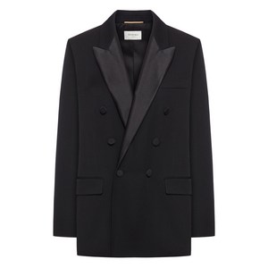 생로랑 새틴 라펠 더블 브레스티드 블레이저, 블랙계열, France 38(KR 66)