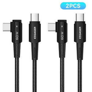 Essager PD 60W C to C타입 엘보 90도 L자형 고속충전 케이블 2개입