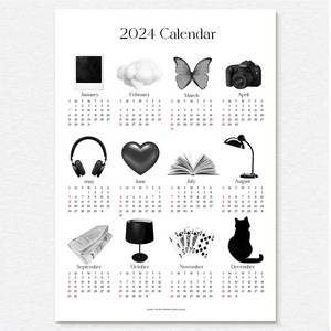 2023년을 한눈에 담은 달력 감성 오브제 포스터 캘린더 감성인테리어 감성플래너 디자인포스터 카페인테리어, 10. 블랙 달력, 캔버스액자 3호 (27.3x19cm)