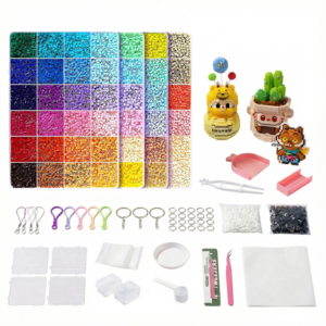 컬러비즈24/48/72/96/120색 컬러비즈세트 풀세트 구성 컬러비즈열쇠고리 컬러비즈집게 수납 상자 세트(호화 세트 당신의 DIY 창작 욕구를 충족시킵니다), 96색, 1개