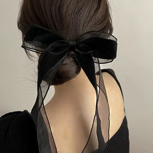 투니스 여성 메쉬 벨벳 리본 머리핀