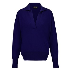 톰포드 폴로 V넥 캐시미어 니트 탑, 블루계열, Standard L