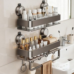 KEMEI 1+1 벽걸이형 무타공 욕실선반 흡착식 상하세트, 건그레이, 30cm, 1세트