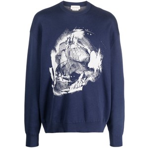 알렉산더맥퀸 스컬 그래피티 자카드 니트 스웨터, 블루계열, Standard L