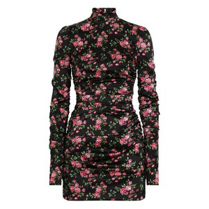 돌체앤가바나 주름 플로럴 미니 드레스, 블랙계열+핑크계열, Italy 40(KR 44)