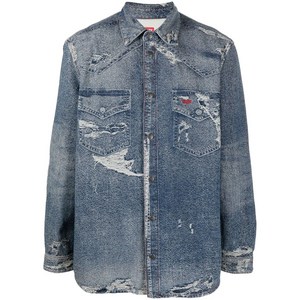 디젤 디젤 디스트레스드 긴소매 데님 셔츠