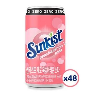 광동제약 썬키스트 제로 복숭아레몬 소다, 355ml, 48개