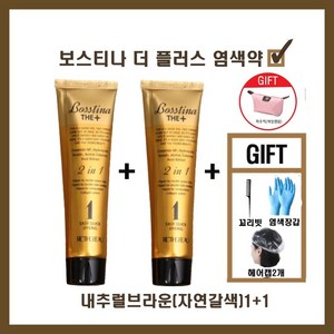 [홈쇼핑] 보스티나 더 플러스 3분 간편 염색약 110ml 홈쇼핑염색약 연예인염색약 + 염색세트, 네추럴(자연갈색)2개+염색세트1세트, 1개