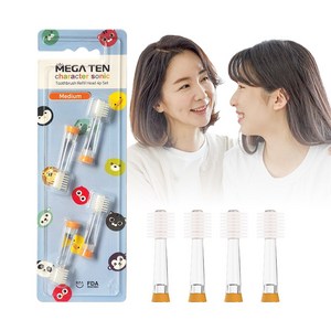 메가텐 키즈 캐릭터소닉 360도 음파진동 칫솔 리뉴얼 리필 미디움 4P
