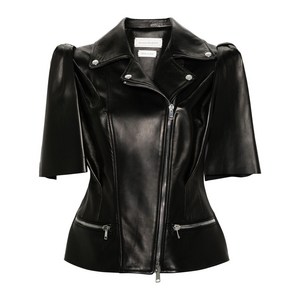 알렉산더맥퀸 매듭 보우 가죽 바이커 베스트