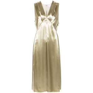 보테가 베네타 절개선 디테일 새틴 미디 드레스, 골드계열, Italy 46