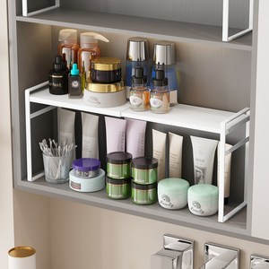 욕실 거울장 수납 선반 길이와 높이 조절이 가능한 선반 철제, 화이트, L35-60 x W..., 1개