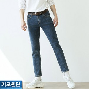 블루포스 남성용 존카른 기모 청바지 9부 스판 데님진 테이퍼드핏