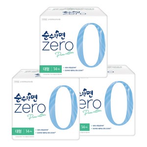 순수한면 제로 생리대 날개형, 대형, 14개입, 3개