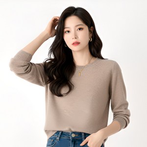 디커스텀 여성용 라운드넥 니트 티셔츠